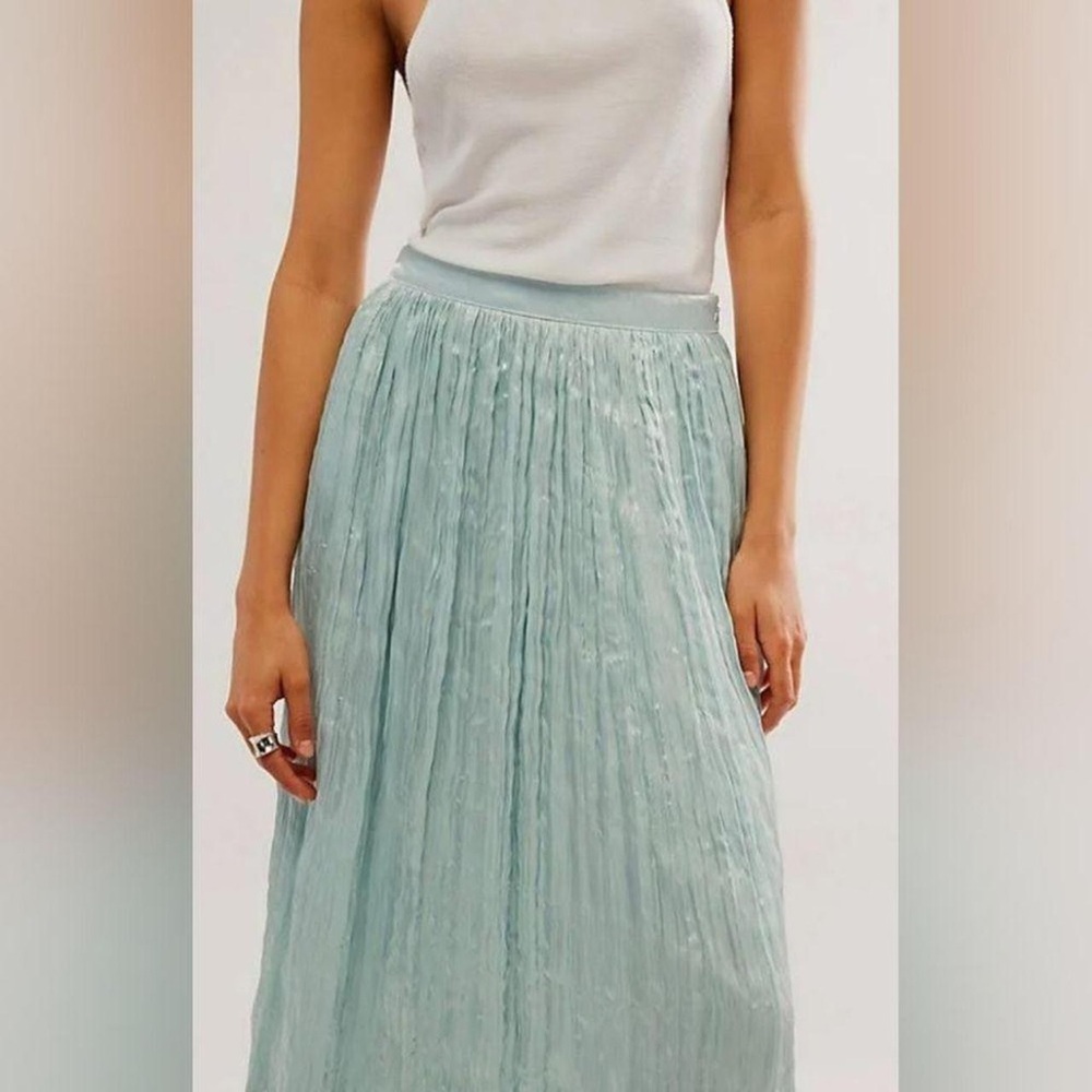 NWT FREE PEOPLE New Vera City Blue Pleated Rare Maxi Skirt with Pockets - Picture 4 of 10